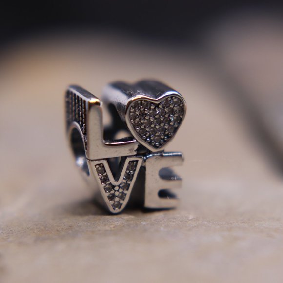 LOVE with Heart Bracelet Charm - S925 Sterling Silver Fits Pandora - Picture 4 of 5